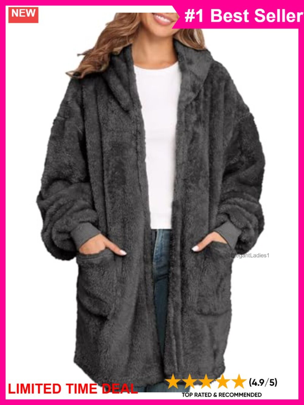 Oversized Fuzzy Fleece Hooded Cardigan Open Front Sweatshirt Blanket Hoodie